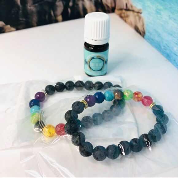 2 Lava Rock Essential Oil Chakra Bracelets Young Living One Heart Essential Oil - Picture 1 of 5